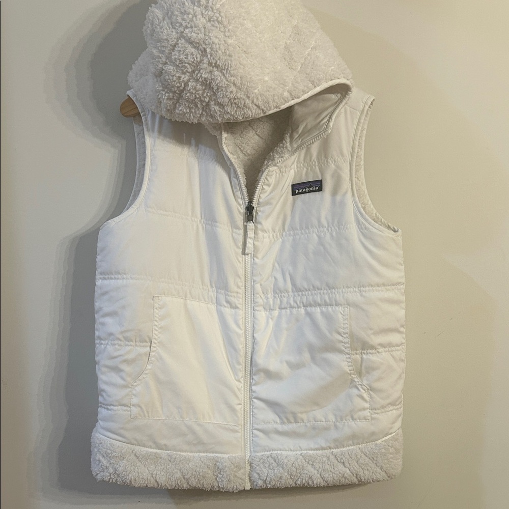 Patagonia Ivory reversible Sherpa hooded Puffer Vest